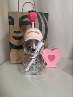 Strawberry Starbucks teddy glass cup