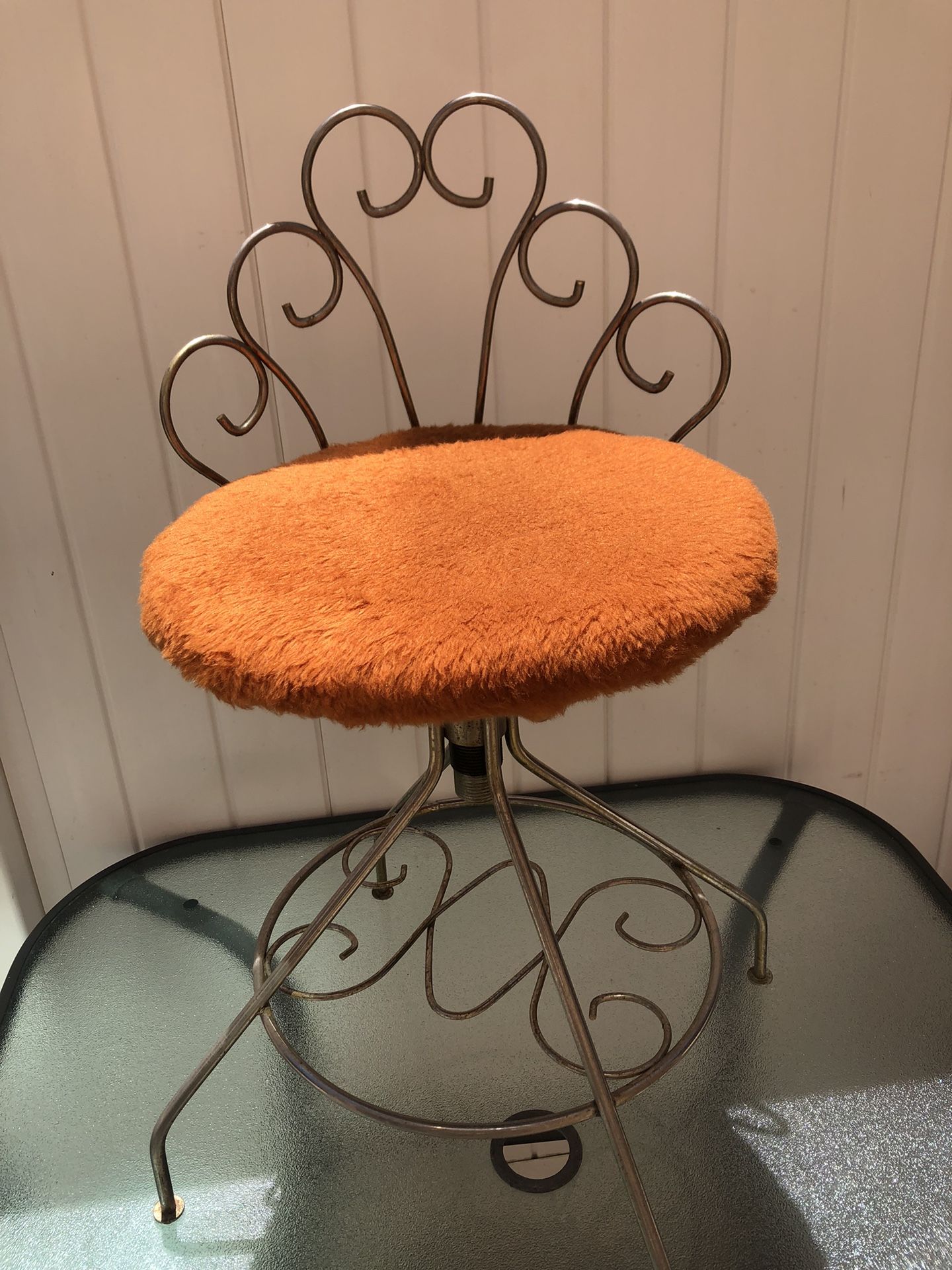 Vintage Pacsco Hollywood Regency Gold Metal Vanity Adjustable Swivel Chair