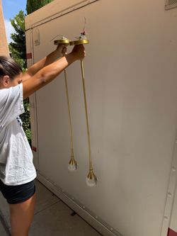 2 Brass Finish Mini Pendants with Built in LED Bulb