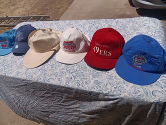 Vintage hats from 1980s and 1990s Crystal Pepsi San Francisco 49ers corduroy starter hat Bass pro shops Los Angeles dodgers
