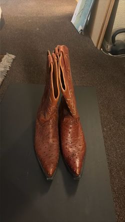 Brown Ostrich Leather Cowboy Boots
