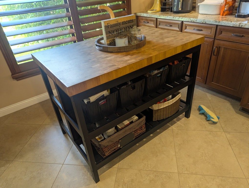 IKEA VADHOLMA Kitchen Island In Black/Oak