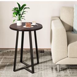 Side Table, Round End Table Vintage Brown Color MDF Top