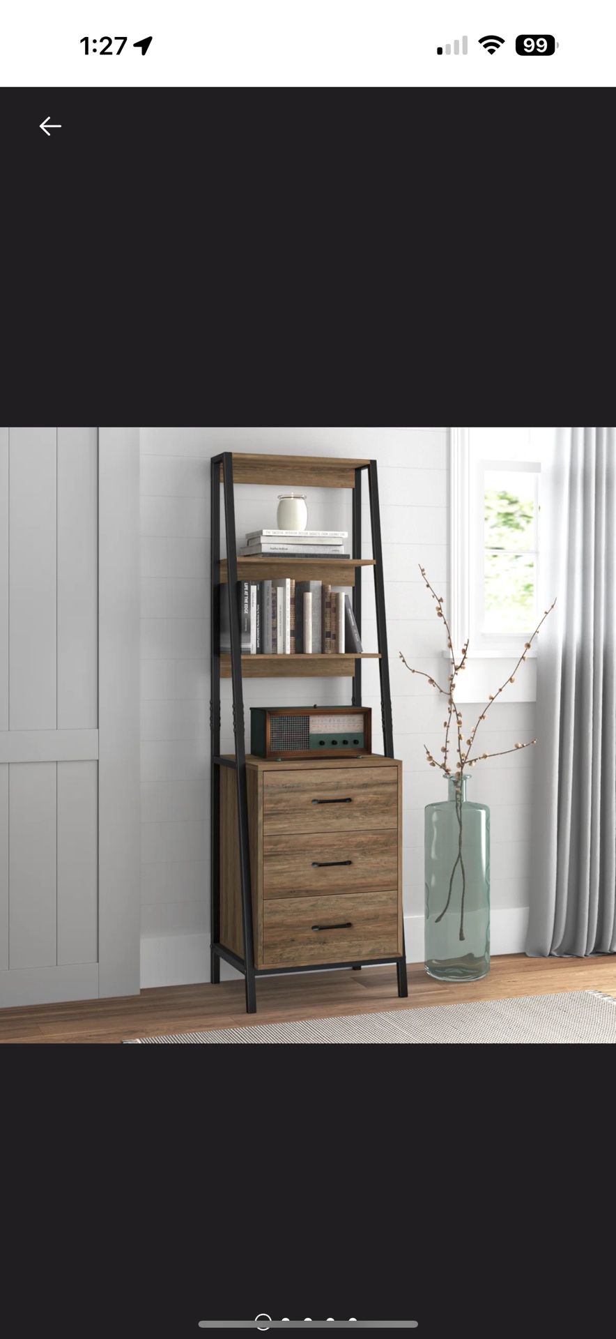 Powley 68.9"H Metal Frame Ladder Bookcase: Modern Tall Display Shelf with Wood Shelves