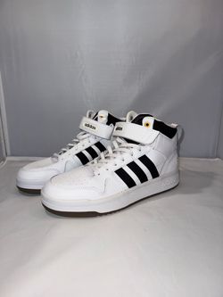 Adidas Mid-Top White Sneakers with Black Stripes