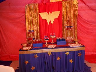 Wonder woman candy table treats backdroop