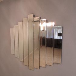Vintage art deco Nine panel  bevelled mirror 36 x 36 framed in  wood… small chip on the bottom center panel $350