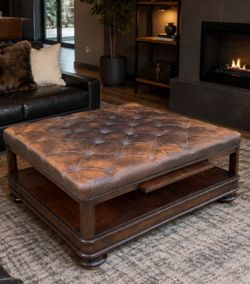 Luxury Tufted Leather Coffee Table / Ottoman – Restoration Hardware Style – 44”