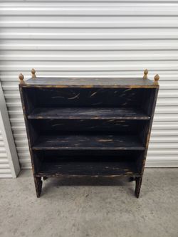 Antique Rustic Black & Gold Shelving Unit Solid Wood Book Shelf