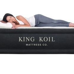 King Koil Premium California King Size Air Mattress with Built-in High-Speed Pump Best for Home, Camping, Guests, Double Airbed Adjustable Blow Up Mat