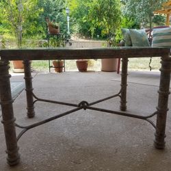 Metal Frame Table With Beveled Glass Top