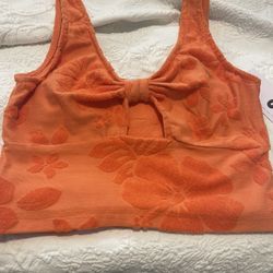 NWT SO Size XS Floral Terry Orange Crop Top