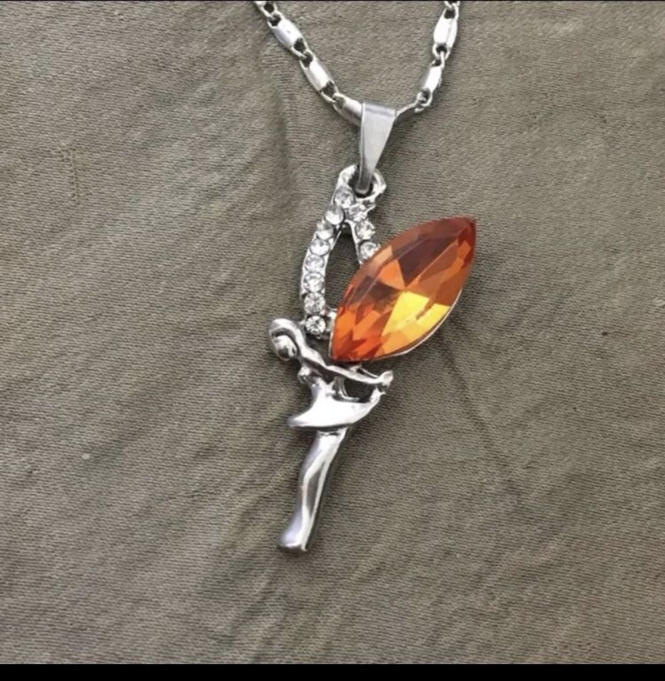 White gold plated stamped fairy pendant necklace