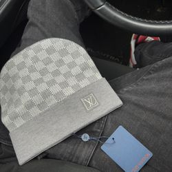 Louis Vuitton Gray Checkered Beanie
