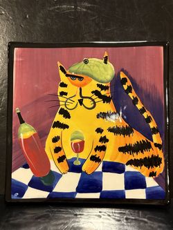 0Hand-Painted Ceramic Square Wall Plate by Naylor Designs  Approximately 10” Square