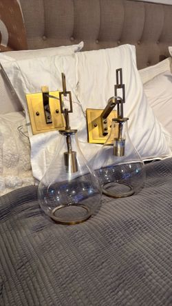 Set of Jamie Young teardrop 17 1/2 high antique brass wall sconce