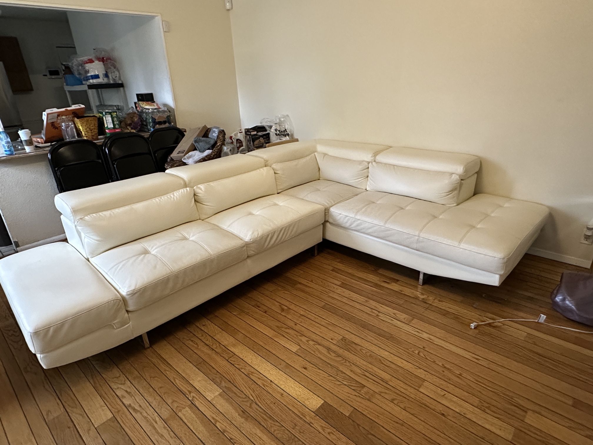 Modern White Leather Sectional