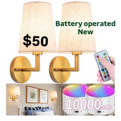 Wall Sconce Battery Operated Wall Light Fixure with Remote Control, Dimmable Battery Operated Wall Sconces Set Of Two, Indoor Wireless Wall Mounted La