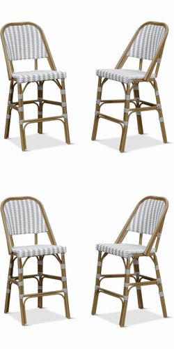 PURPLE LEAF French Counter Height Bar Stools Set of 4 Bamboo Print Woven Wicker Counter Patio Chair with High Back for Kitchen Outdoor Counter Stools,