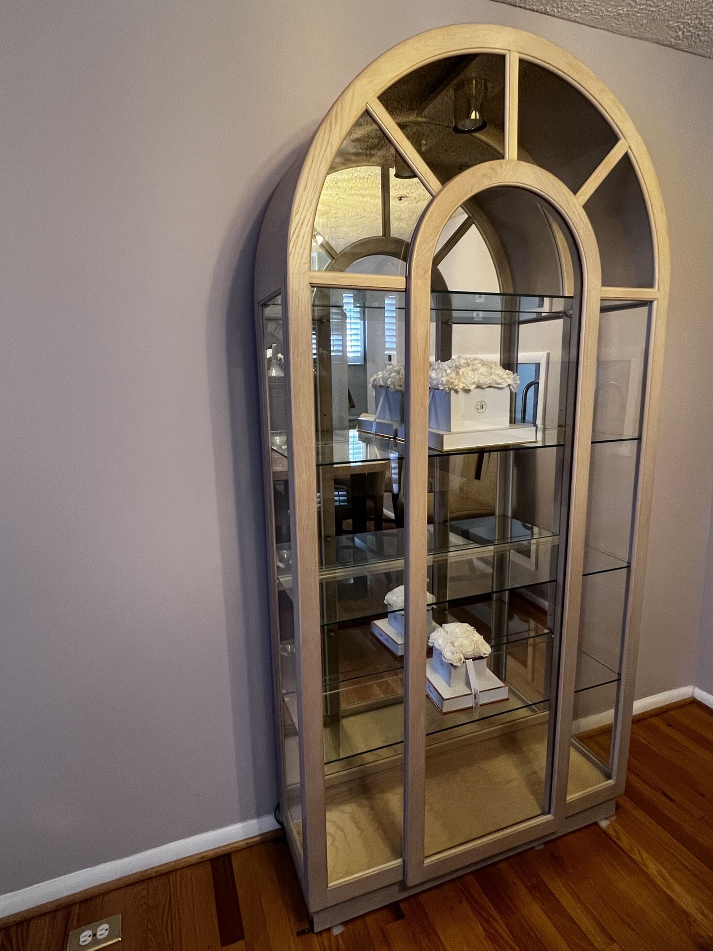 Arched Curio Cabinet in Almond Cream: $600