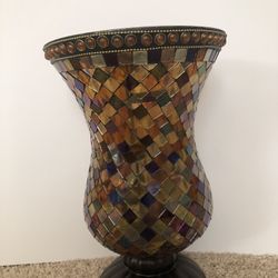 Party Lite Global Fusion Hurricane Mosaic Glass Candle Holder