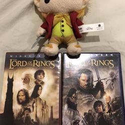 Lord Of The Rings Hobbit Set. Bilbo Baggins Plush and Two  DVD Movies