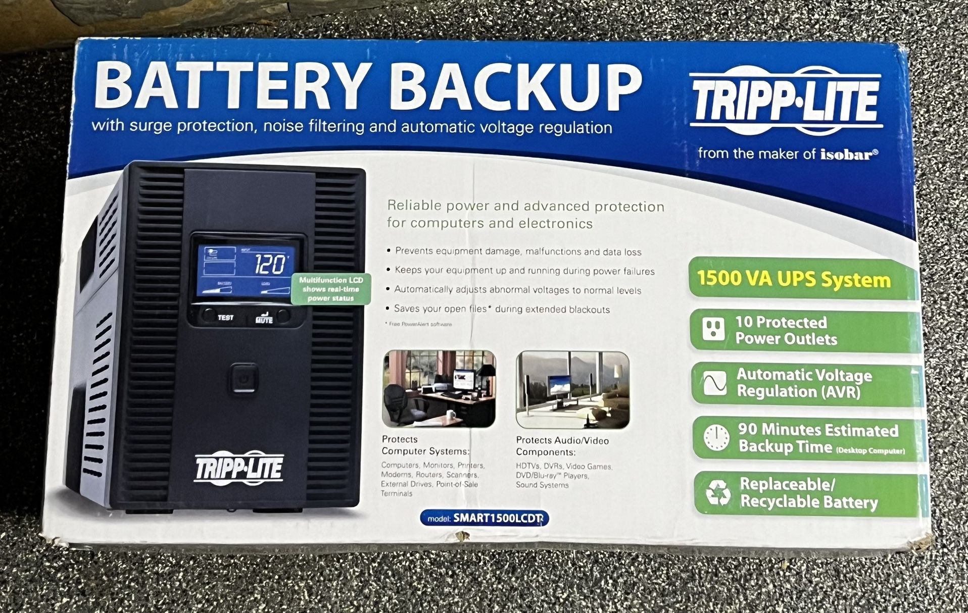 TRIPP LITE SMART1500LCDT 1500VA 900W UPS Back Up Smart Tower LCD AVR 120V USB Coax RJ45 UPS System