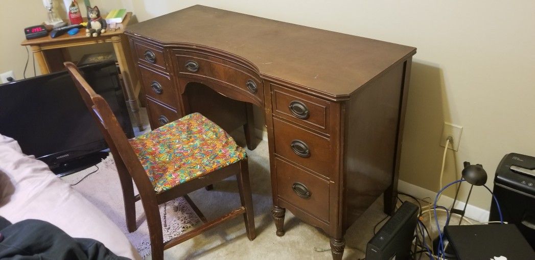 Antique Knee-hole Desk.  All Fitted Wood.  Cherry Veneer