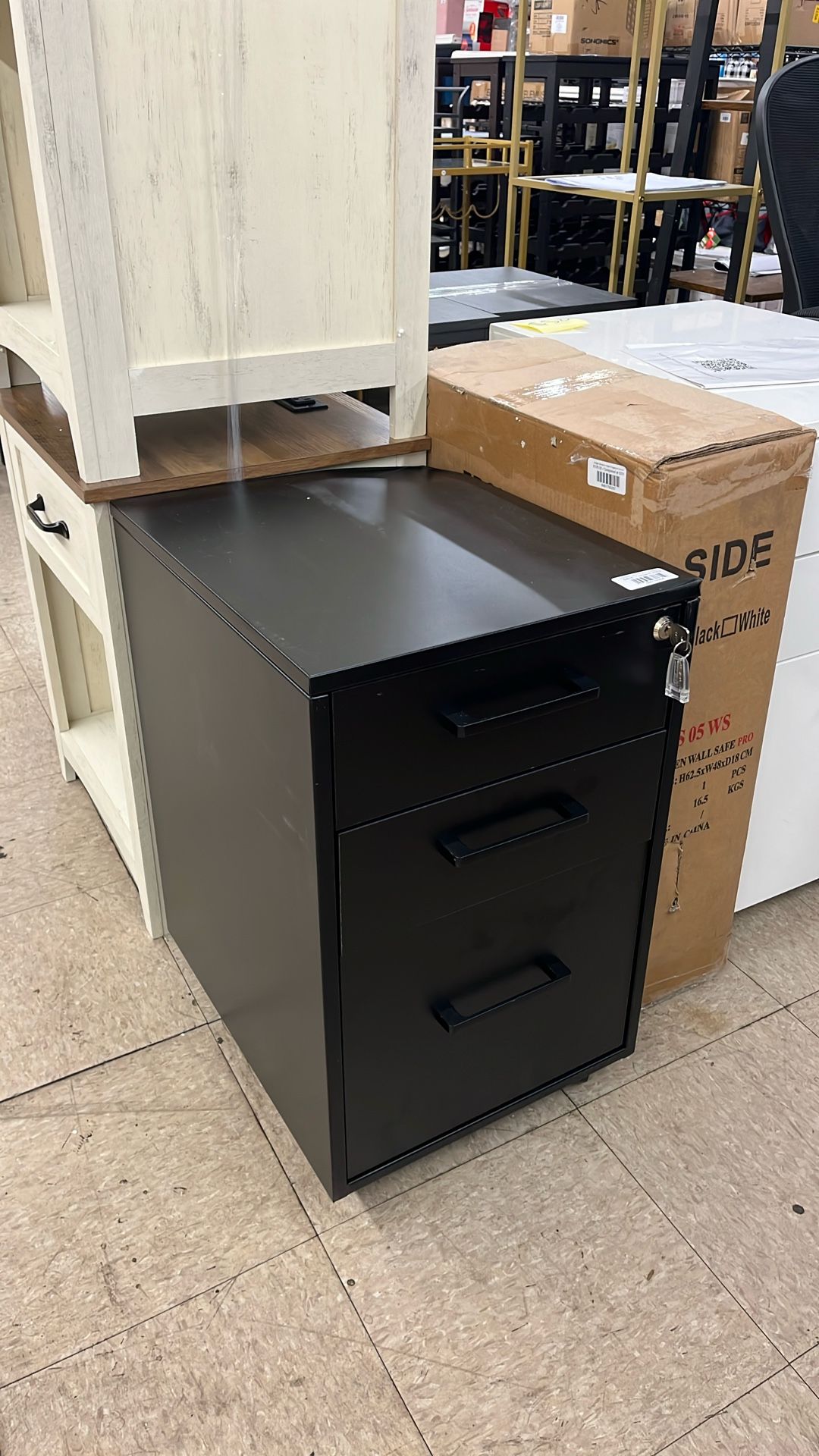 SONGMICS Metal File Cabinet w/ Wheels and Handles - Black ***dent***  