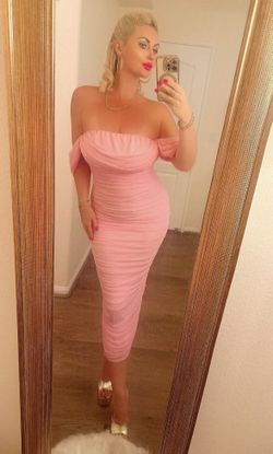 Baby Pink Mesh Midi Dress