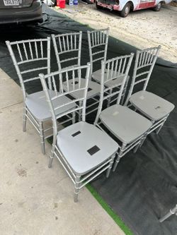 Used Chiavari Chairs Gray and Rustic brown wood