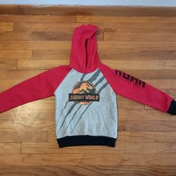 Kids Jurassic World Red & Grey Gray Hoodie Sweatshirt 5/ 6