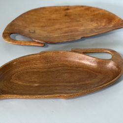 Vintage Mid Century Wooden Leaf Shaped Trays