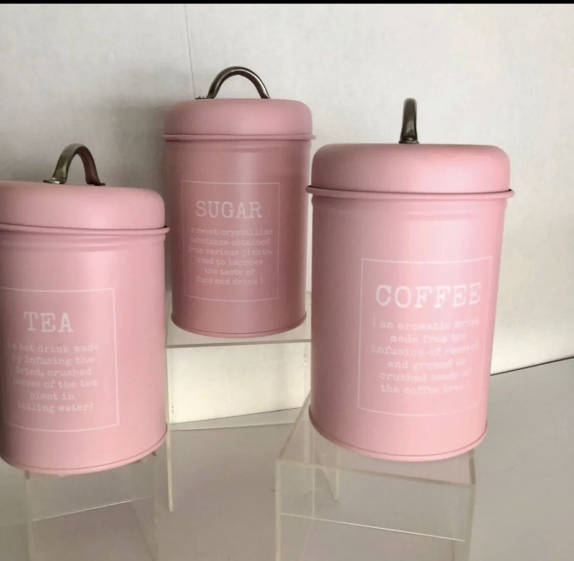 Pink storage Canisters with Lids for coffee tea sugar tin containers