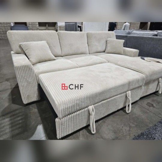 Corduroy Sectional Sofa With Storage Chaise And Pull Out Sofa Bed