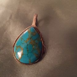 Genuine Copper Veined Turquoise Pendant, Set In Sterling Silver 