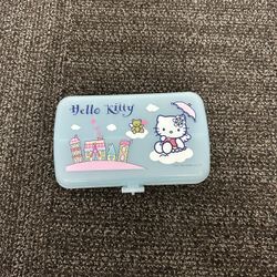 Sanrio Hello Kitty Angel Wings Blue Plastic Trinket Box Storage Case Lid Latches 2005
