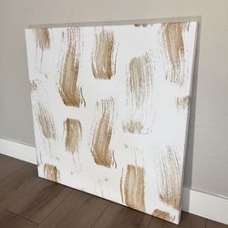 36x36 EXTRA LARGE Modern White And Gold Brushed Canvas Wall Art