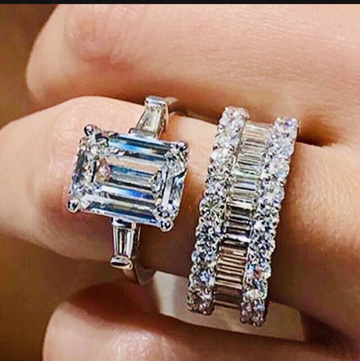 2 PC Emerald Cut Created White Sapphire 925 Ring Sizes 6/8/9/10 *See My Other 800 Items*