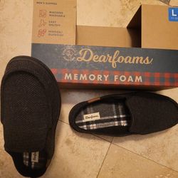 DEARFOAMS MEMORY FOAM MENS SLIPPERS 11-12 L MACHINE WASHIABLE EASY ON/OFF IN & OUTDOOR