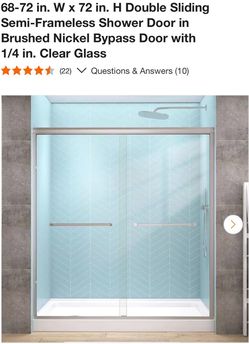 KTL7272BN 68-72 in. W x 72 in. H Double Sliding Semi-Frameless Shower Door in Brushed Nickel