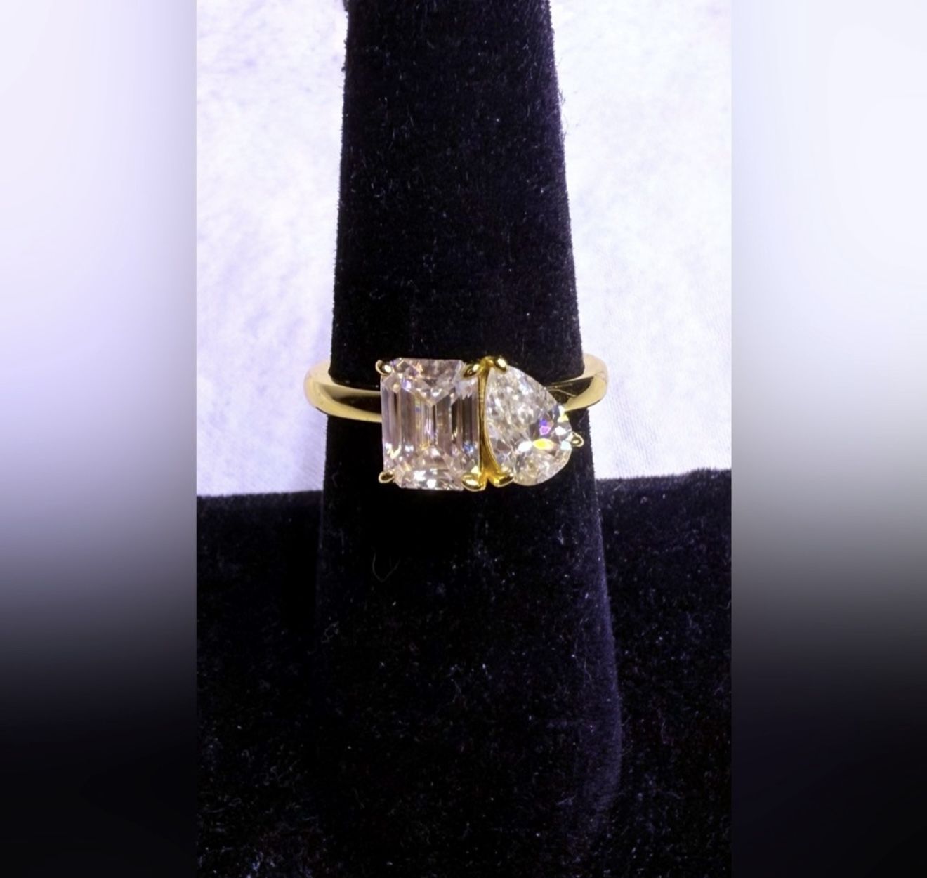 Pear Emerald Moissanite Diamond Ring