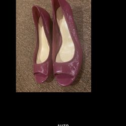 EUC Cole Haan Nike Air Womens 9.5 Wedge Leather Shoes Open Peep Toe Slip On