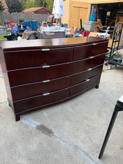 Dark Cherry Wood 8-Drawer Double Dresser