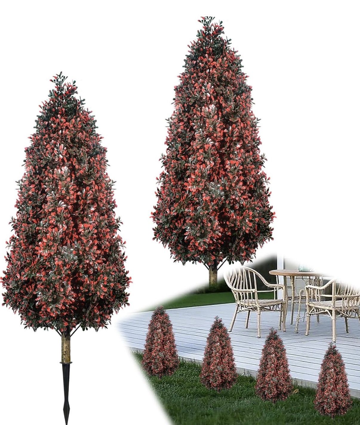 Fall Artificial Topiary Tree Halloween Fake Tree Faux Trees,3.3FT Artificial Cedar Topiary Trees Set of 2, Outdoor Fake Cypress Trees Faux Shrubs Plan
