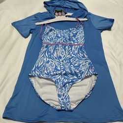 NEW Spyder Youth One Piece Swimsuit & Hooded Cover Up , Size XL (16) 30+UPF, Blue