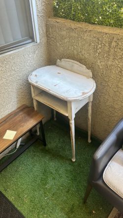 Old fashioned telephone table desk white wood finish