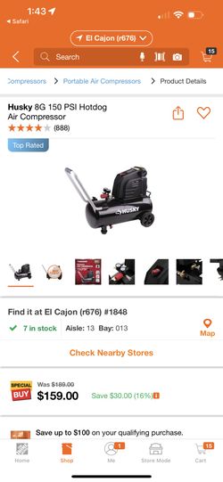 Husky 8 gallon 150 psi hotdog Air Compressor