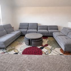 Freshly Cleaned Modular Gray Living Room Set + Rug & Table – $500 OBO (Pickup Ready)