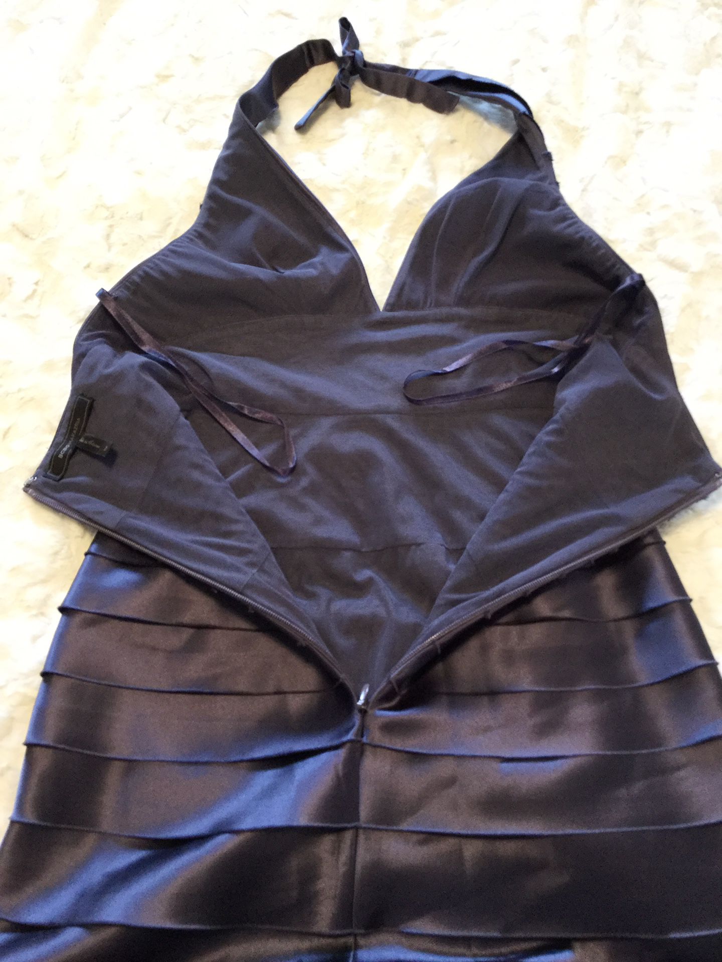Like New BCBG Maxazria Size 2 Halter Formal Haute Gown/Dress Deep Purple/Gray Dewberry